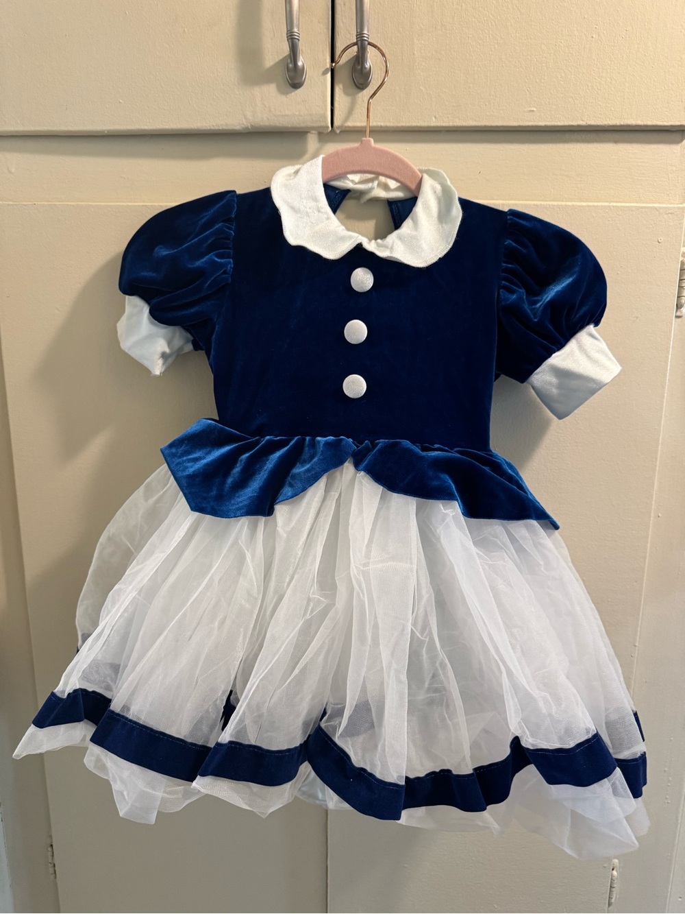 Blue and White Velvet Tulle Girls' Theater Costume Dress Alice in wonderland